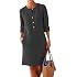 Button Down Shirt Dress for Women, Linen Midi Long Sleeve Loose Casual Knee Length Crew Neck Dress with Pockets