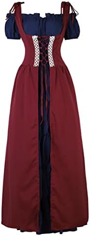 Zhitunemi Fairy Costume for Woman Dress: Womens Renaissance Dresses Medieval Costume - Halloween Renaissance Festivals Fairs NavyWine Red-M