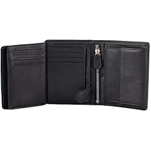 DiLoro Mens Wallets Italy Bifold Flip ID Leather Wallet Vertical Slots Coin and Zip Compartment Large Capacity RFID Blocking (Polished Nappa Black)