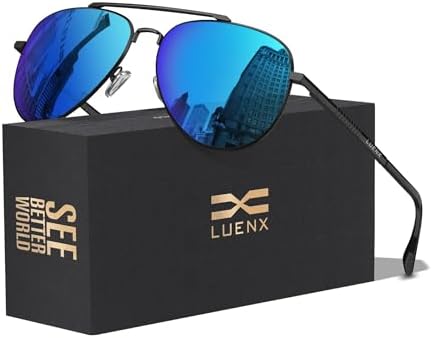 LUENX Aviator Sunglasses for Men Women Polarized Driving Classic Shades - UV 400 Protection with Accessories