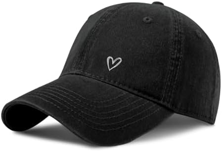 Pairxily Vintage Heart Embroidered Baseball Cap Distressed Adjustable Hat for Women Low Profile Dad Hats Unisex Cotton Cap