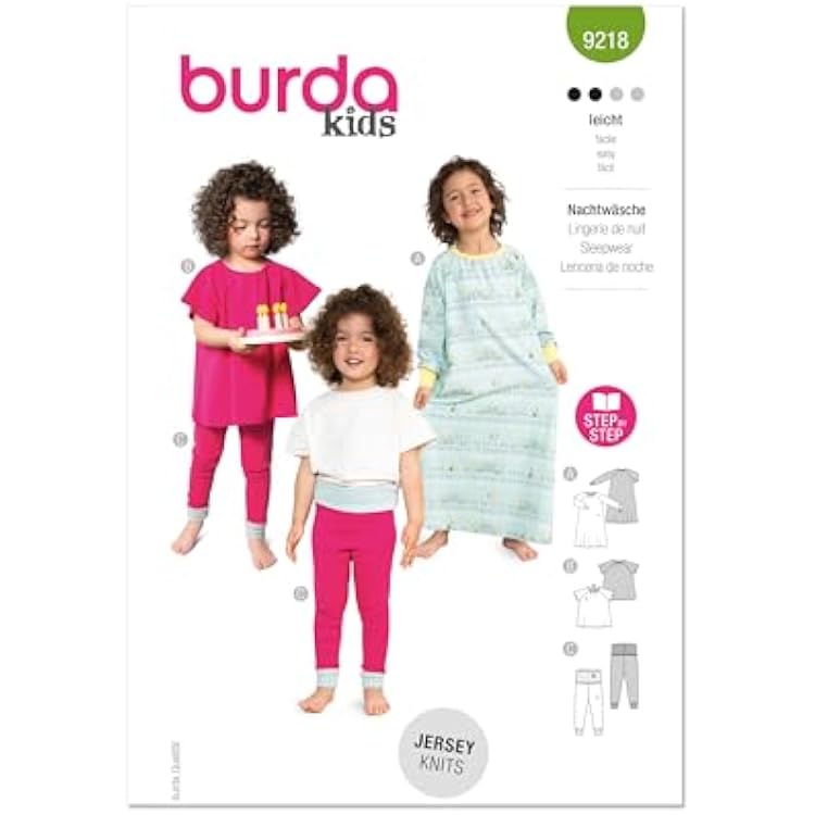Burda Style X09218BURDA Childrens Nightgown, Sleep Shirt, Leggings Sleepwear Sewing Pattern Packet, Design Code B9218, Sizes 4-11 104-146