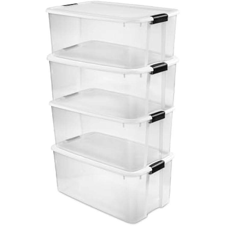 Sterilite 4-Pack Ultra Latching Box, Storage Bins with Lids, Clear Plastic, 116 Quart - Heavy-Duty Organizing Containers for Closet, Bathroom, and Office