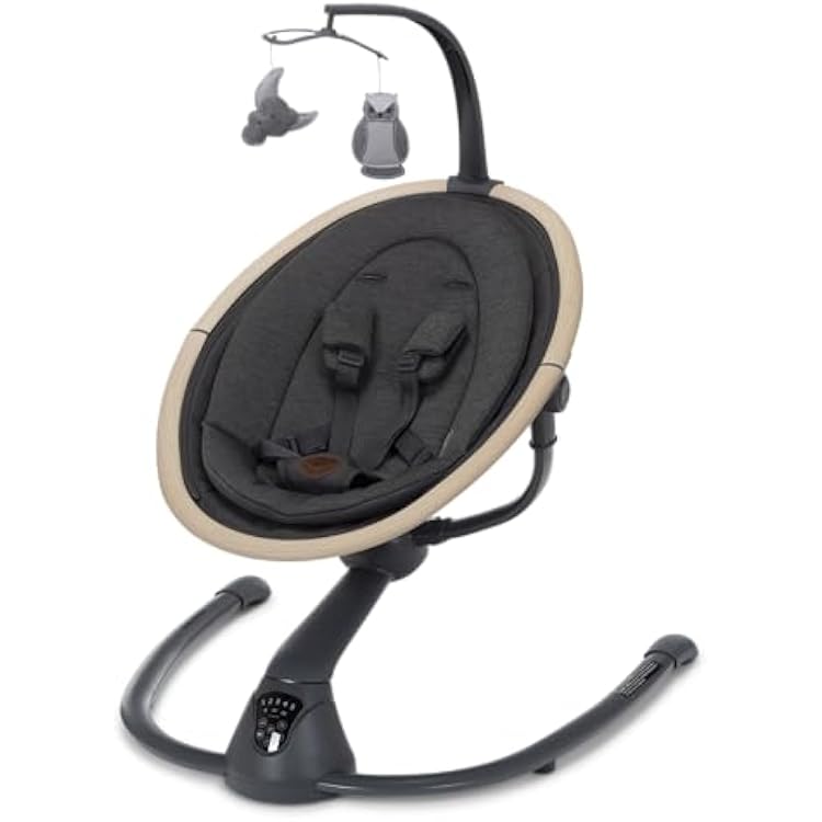 Maxi-Cosi Cassia Smart Baby Swing for Infants, Portable Foldable Swing with Music, 360 Rotation, 5 Speeds, 12 Melodies, EcoCare Fabric, Auto Motion Sensor, 2 Reclines, Classic Graphite