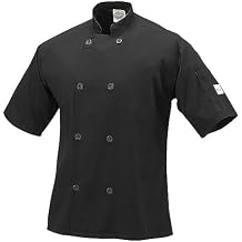 Mercer Culinary M60013BK7X Millennia Men's Short Sleeve Cook Jacket with Traditional Buttons, 7X-Large, Black