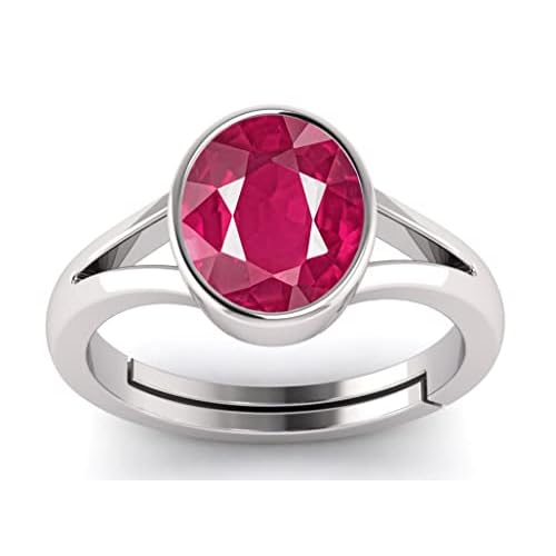 9.25 Ratti Ruby ManikManikyaManeek Gemstone Panchdhatu Silver Plated Adjustable Ring For Astrological Purpose Lab - Teseted Red