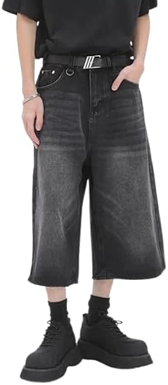 CUTEGAL Jorts Women Jorts Men Black Jorts Y2K Baggy Jorts Jean Shorts Jorts Y2k Long Jorts Wide Leg Baggy Jorts with Pockets (US, Alpha, Small, Regular, Regular, Black)