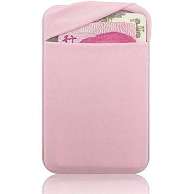 Anglebao Creative Stickers Phone Card Holder, Stretch Card Sleeves Stick On Wallet for Cell Phone-Black Pink