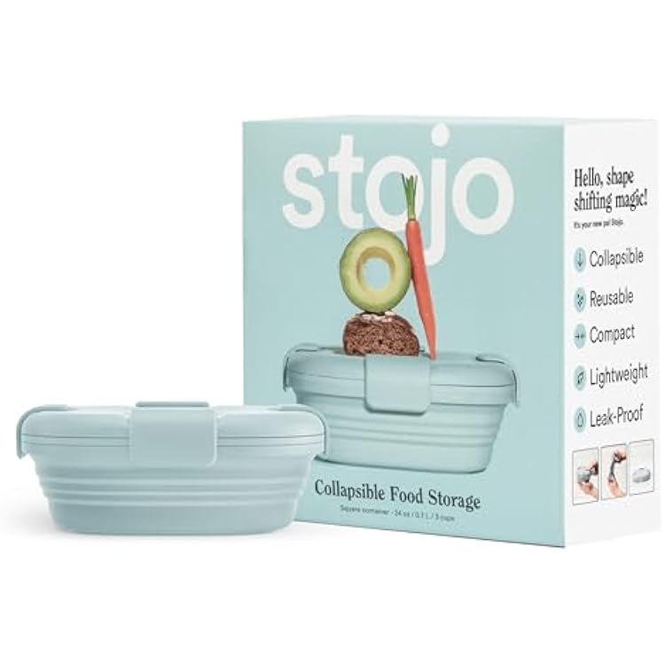 STOJO Collapsible Sandwich Box 24oz, Reusable Food Storage Container, Silicone Bowl for HotCold Food Meal Prep, Lunch, Camping, Hiking Dishwasher Safe Aquamarine, Set of 1