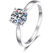 StarGems 0.5-2ct Moissanite 925 Silver Platinum Plated Classical Four Prong Ring HB4507