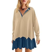LAMISSCHE Womens Sweatshirt Dress Oversized Long Sleeve V Neck Pullover Tops Flowy Ruffle Patchwork Mini Dress