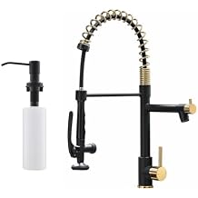 Fapully Black&Gold Kitchen Faucet with Sprayer,Commercial Pull Down Kitchen Faucet for Kitchen Sink with Soap Dispenser