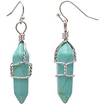 Paialco Hand Wired Healing Crystal Point Chakra Dangling Earrings for Women