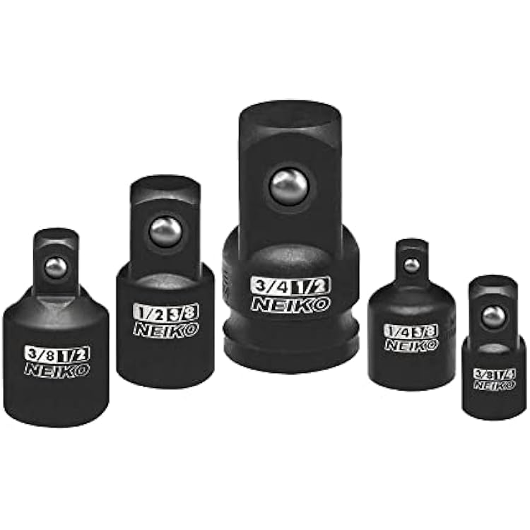 NEIKO 30249A 5 Piece Impact Socket Adapter Set, Standard SAE, 14, 38, 12 Cr-V Steel Impact Driver & Wrench Conversion Kit Socket Reducer, Locking Socket Adapter Set