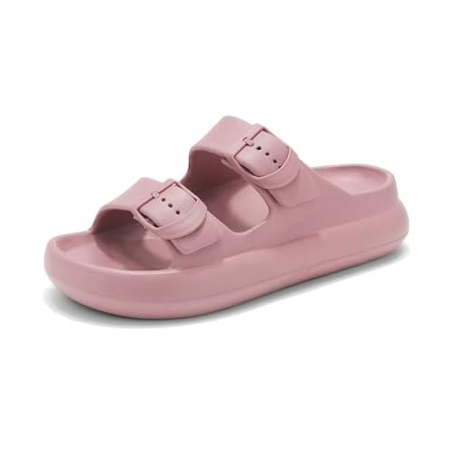 Womens Platform Cloud Slides with Arch Support, Adjustable Double Buckle Recovery Sandals, Comfort Lightweight Ultra Cushion Wedge Sandal