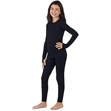 Cuddl Duds Girls Heavyweight Cold Weather Fleece Lined Thermal Set Long Sleeve Shirt & Leggings Long Johns for Kids