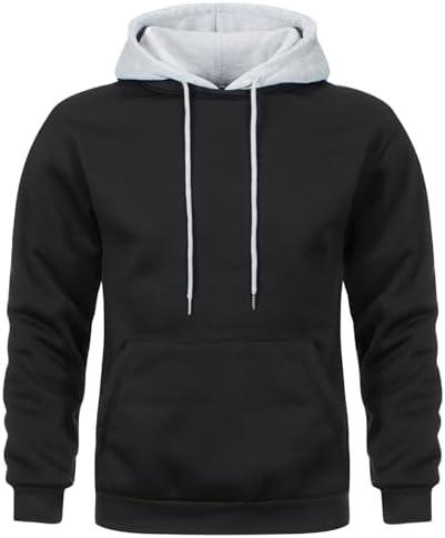 Mens Hoodies Pullover Color Block Fleece Long Sleeve Sweatshirt Tops with Pocket