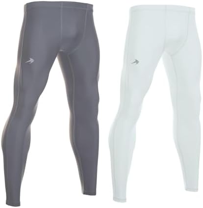 CompressionZ Men's Compression Pants Bundle, 2 Pack Workout Base Layer Tights for Running, Gym, Training, Gray and White, XL