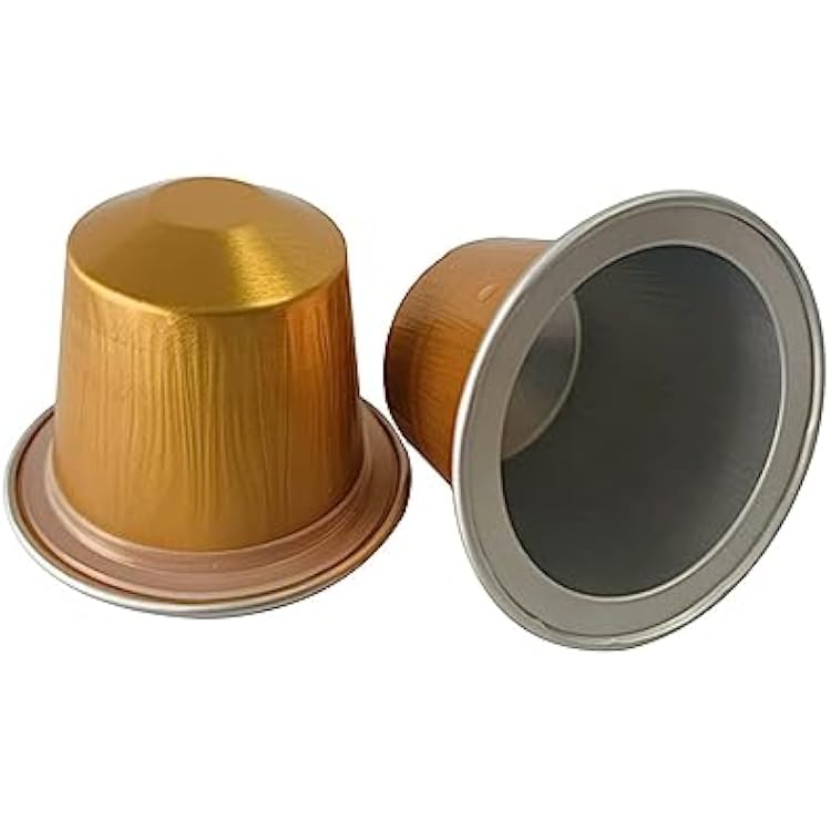 Muloo 100 Pieces Empty Coffee Capsule Cups Aluminum-Foil Coffee Capsule with Self Adhesive Seal Stickers Disposable Coffee Pods Gold