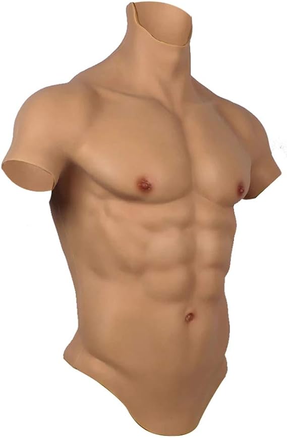 XSWL Male Silicon Chest Realistic Silicone Male Chest Half Body Suit for Cosplay Makeup Halloween Props Fake Muscle Male Shaper Stronger