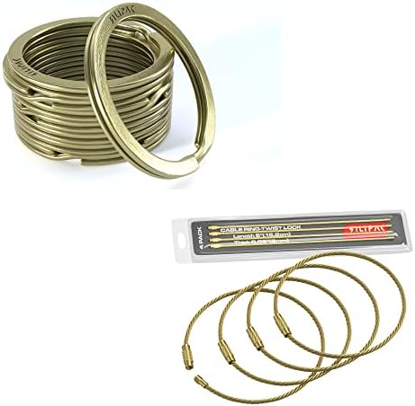Premium Keychain Bundle 8 Pack Solid Copper 30mm Split Key Rings + 4 Pack Gold Wire Cable Key Loops Heavy Duty Keyrings for EDC, Car Keys, Crafts, Luggage & Bag Tags
