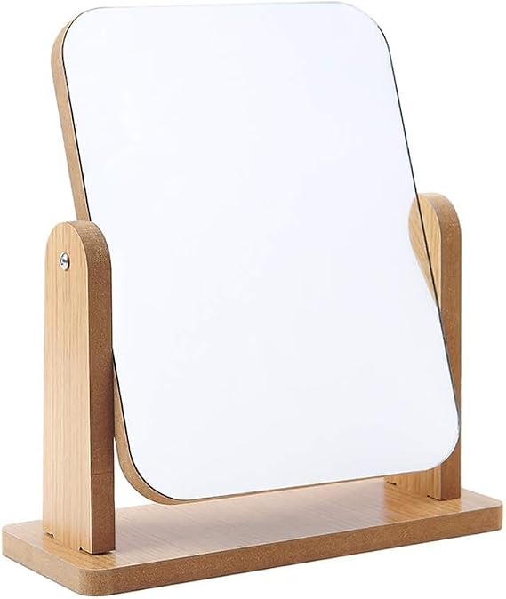 13x18 cm Ahşaptan 360 Derece Dönebilen Masaüstü Standlı Ayarlanabilir Makyaj Aynası Masaüstü Ahşap Ayna