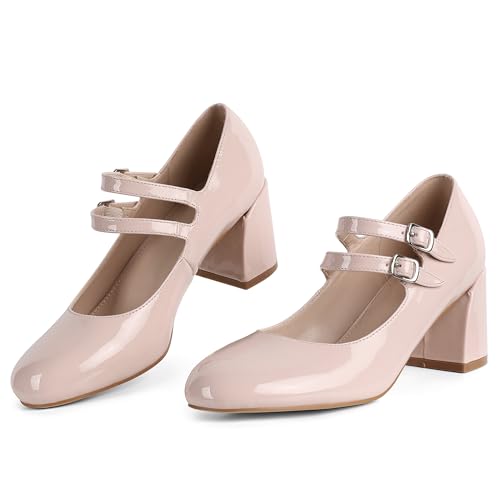 Mary Jane Heels Ankle Strap Comfortable Close Round Toe Pumps Uniform Wedding Dress Shoes
