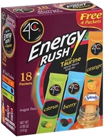 4C Lightly Carbonated Energy Rush With Taurine Variety Pack Sugarfree Drink Mix 18 Sachets 141.3g