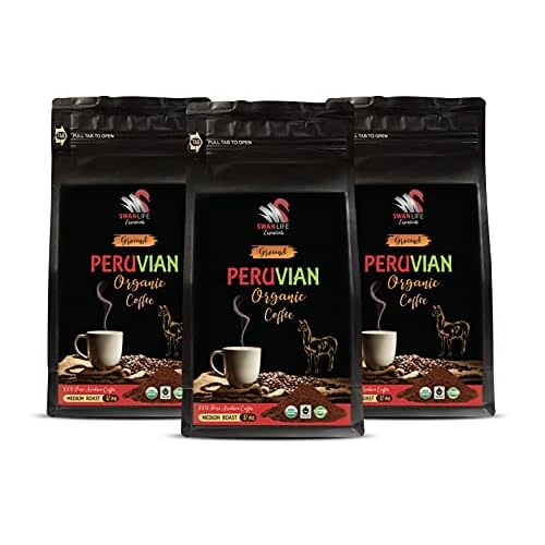 peruvian coffee ground - PERUVIAN GROUND ORGANIC COFFEE, fair trade, 100% arabica, medium roast, low acidity - coffee from peru, 3 Bags 36 OZ