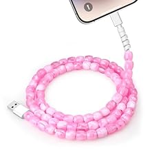 USB Cable for iPhone Beaded Phone Charger Cord 66W Fast Charging USB A to iOS Cable 3.3FT Stylish Durable Beaded Charging Cord Women Girls for iPhone 14 13 12 12 11 XR iPad Airpods Car Charger, Pink