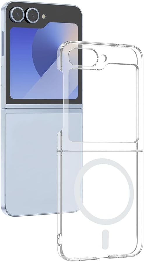 Samsung Galaxy Z Flip 6 İçin Kamera Korumalı Manyetik Şarj Özellikli Şeffaf Demy Sert PC Kapak