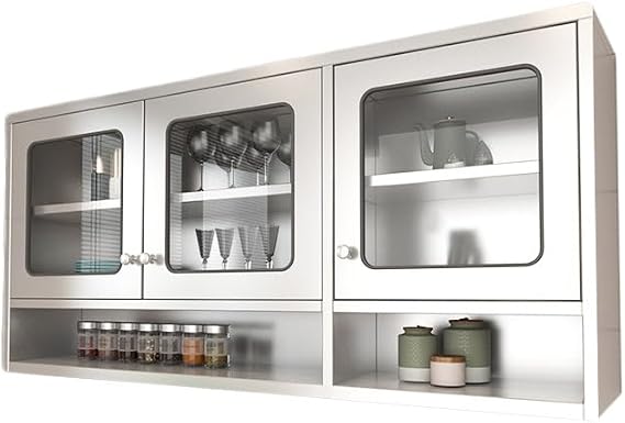 Kitchen Wall Cabinet, Stainless Steel Double Door Storage Shelf with Adjustable Shelves, Wall-Mounted Cabinet for Living Room Kitchen Bathroom(Silver-B,150x30x70cm)