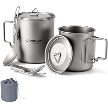 Odoland Titanium Camping Cookware 420ML & 750ML Titanium Pot with Lid and Spork Lightweight Camping Pot for Backpacking Hiking Traveling and Picnic