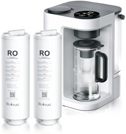 Bluevua RO100ROPOT-Lite(UV) Countertop Reverse Osmosis Water Filter System, White, with One Extra Replacement Filter, Bundle