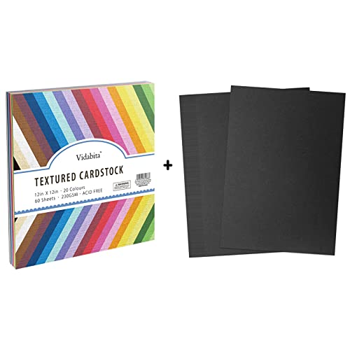 60 Sheets Linen Textured Colored Paper 12x12 Inch & 50 Sheets A4 Black Cardstock 130lb