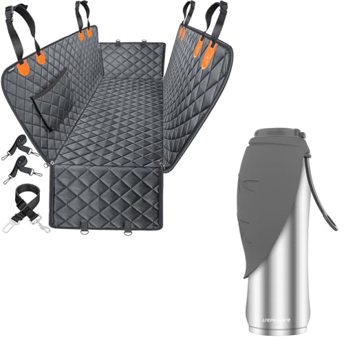 URPOWER Waterproof Dog Car Seat Cover for Back Seat & 27Oz Insulated Portable Dog Water Bottle