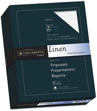 Southworth 25% Cotton Linen Business Pape, 24 lbs, 8-1/2 x 11, 500/Box, FSC - White