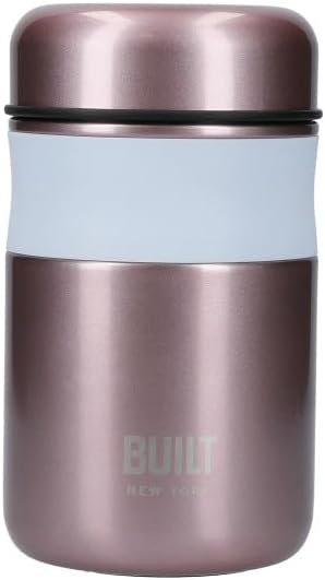 Built Double Wall Insulated Food Flask for Hot and Cold Foods, BPA Free 18/8 Stainless Steel, Light Pink, Rose Pink, 490ml