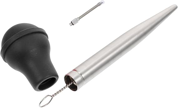 Stainless Steel Turkey Baster Injector with Black Silicone Oil Tube, Bbq Meat Seasoning Syringe for Cooking and Roasting, Kitchen Poultry Marinade Tool