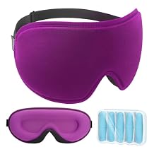 LYSIAN 3D Sleep Mask for Side Sleepers, Blackout Eye Mask with No Pressure on Eyes, Adjustable Comfortable Blindfold with 5 Pairs of Ear Plugs for Sleeping, Travel, Nap, Purple