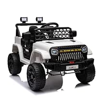 12V Kids Ride On Truck Electric Car Toy for Toddlers with 2.4G Remote Control, Spring Suspension, Battery Display, LED Lights, Music, Battery Powered Ride on Car for Boys Girls(White)