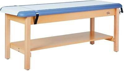Aristo H-Brace Wooden Flat Treatment Table with Shelf, 500 lbs Weight Capacity, Blue