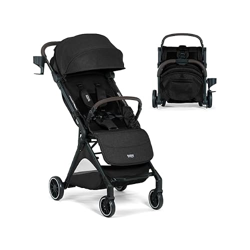 Britax Juniper Compact Stroller, Portable & Lightweight On-The-Go Stroller with Fastpack & One-Hand RapidFold, Infant Car Seat Compatible, Built-in Carry Strap, Ventilating Fabrics Raven Black