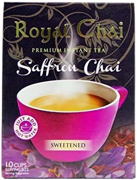 Royal Chai | Saffron Chai Sweetened | 10 Single Serving Sachets | Premium Instant Tea | 200g