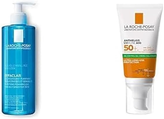 La Roche-Posay Effaclar Gel Cleansing Gel + Anthelios Dry Touch Spf 50+ Sunscreen Face Cream for Oily Skin 50 ML