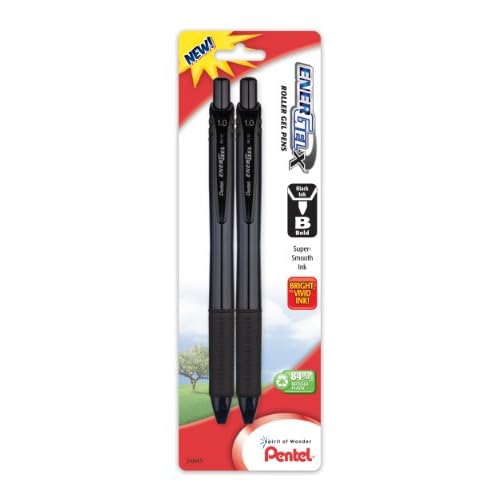 Pentel EnerGel-X Retractable Liquid Gel Pen, 1.0mm, Metal Tip, Black Ink, 2 Pack BL110BP2A