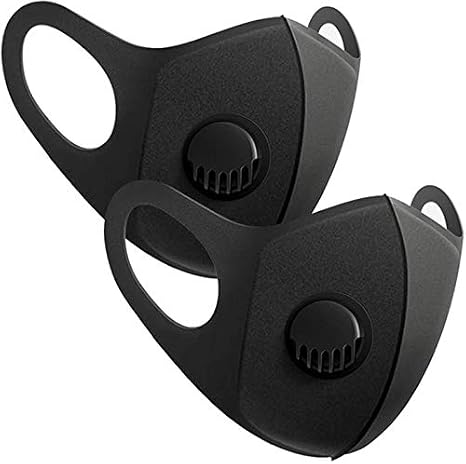 2‑Pack Reusable & Washable Black Face Masks with Breathing Valve – Soft Padded Polycotton Fabric Face Coverings with Filter – Breathable, Comfortable Airflow Protection (Pack of 2)