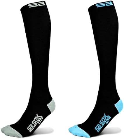SB SOX 2 Pairs Size L/XL Compression Socks (Black/Gray + Black/Blue)