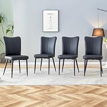 Faux Leather Dining Chairs Set of 4,Modern Dining Chairs Set of 4 with Leather Upholstered and Metal Legs, Dining Chair Set for 4 for Dining Room Living Kitchen(BK-B,4)