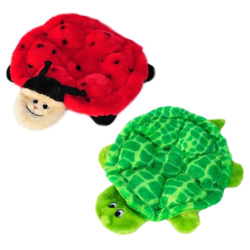 ZippyPaws Squeakie Crawlers - No Stuffing Dog Toys to Keep Them Busy, for Small, Medium, Large Dogs, Squeaky Pet Toy for Boredom, Unstuffed Chew Toy, Puppy Products, Turtle & Ladybug - 2 Pack, 10